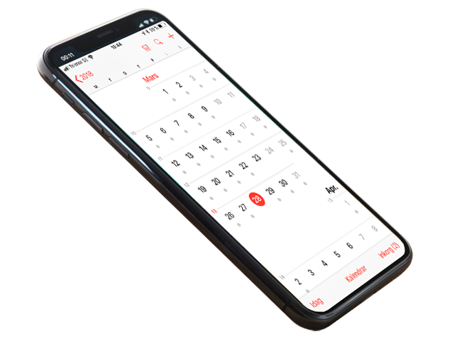 En mobiltelefon med kalender &ouml;ppen p&aring; sk&auml;rmen